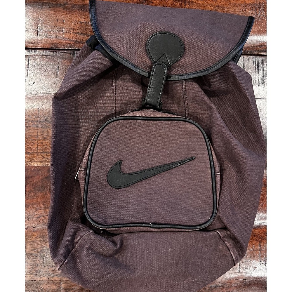 Vintage Nike Bag Swoosh Logo Brown Canvas Cinch Backpack 90s Bookbag Y2K